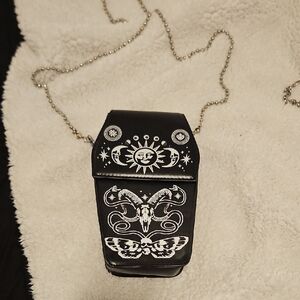 Black Crossbody Phone Bag with Celestial Graphic